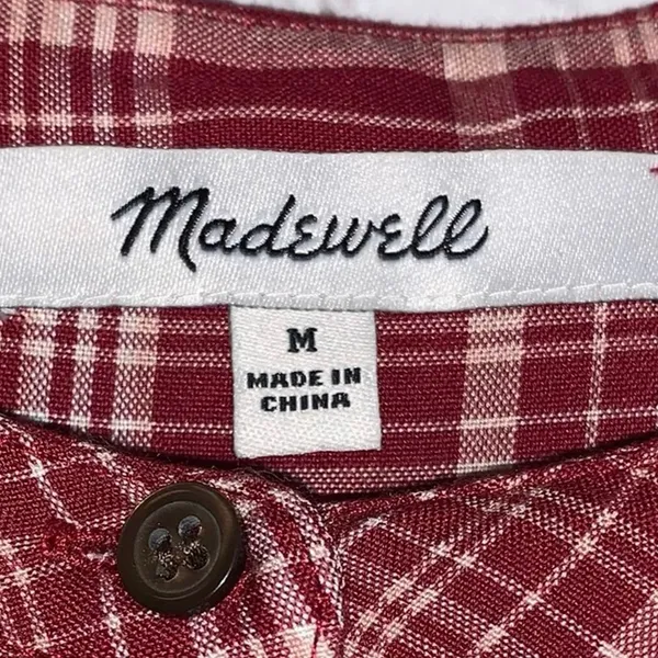 Madewell Red‎ Plaid Peasant Blouse Medium Long Sleeve Cottagecore Top - Image 4