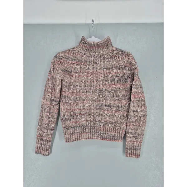 GAP Womens Sweater Pink‎ Gray Marled Cable Knit Mock Neck Wool Blend XS - Image 3
