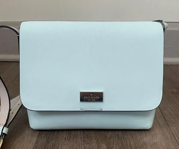Kate Spade Mint Teal Blue Leather Crossbody Bag Purse ~ Fold over Magnetic - Image 4