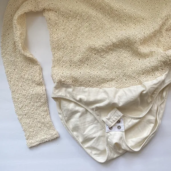 Vintage Patricia Jones cream woven boho cream bodysuit, size large - Image 6