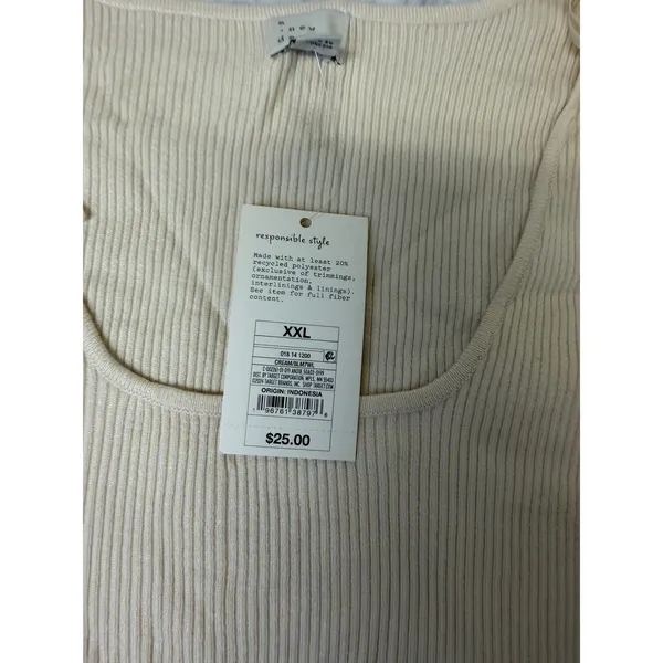 A New Day Womens XXL Cream Ribbed Scoop Neck Long Sleeve Sweater Top BLML7WL - Image 4