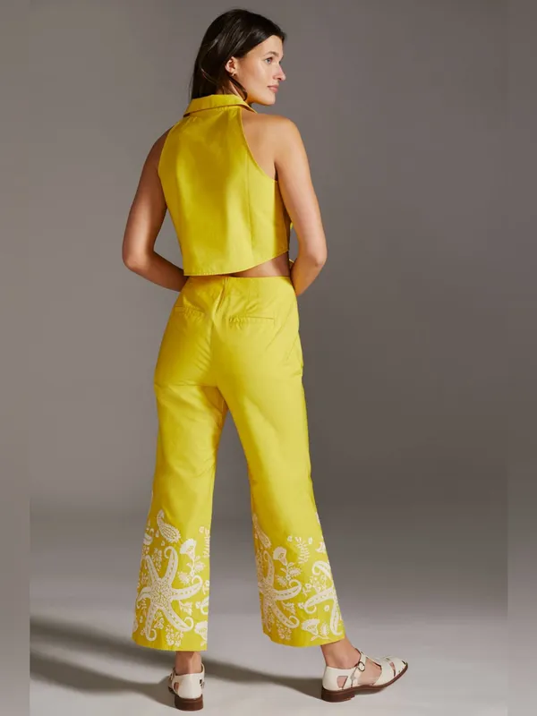 Maeve Tie Front Sleeveless Top & Embroidered Wide Leg Pant Set - Image 2