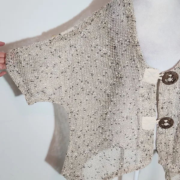 Keren Hart Natural Loose Knit Cardigan with Oversized Button Detail Size XXL - Image 6