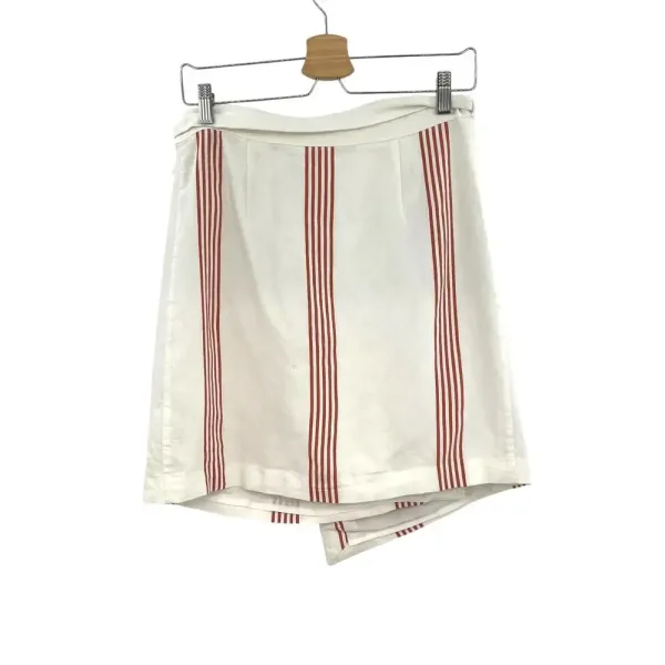 Anthropologie Hutch Rori Skirt Wrap Buckle‎ Striped Asymmetric White Rust Size 4 - Image 8