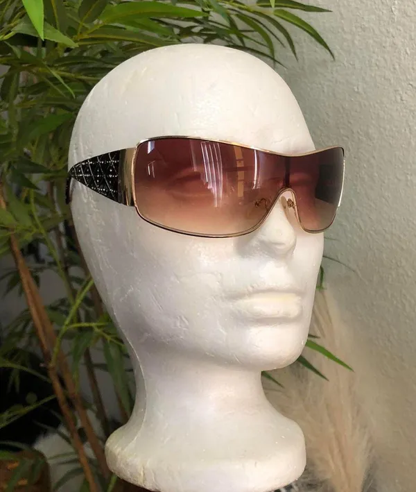 2000s Y2K Baddie Black Brown ombre gold tiny vintage statement piece sunglasses rhinestone details - Image 5