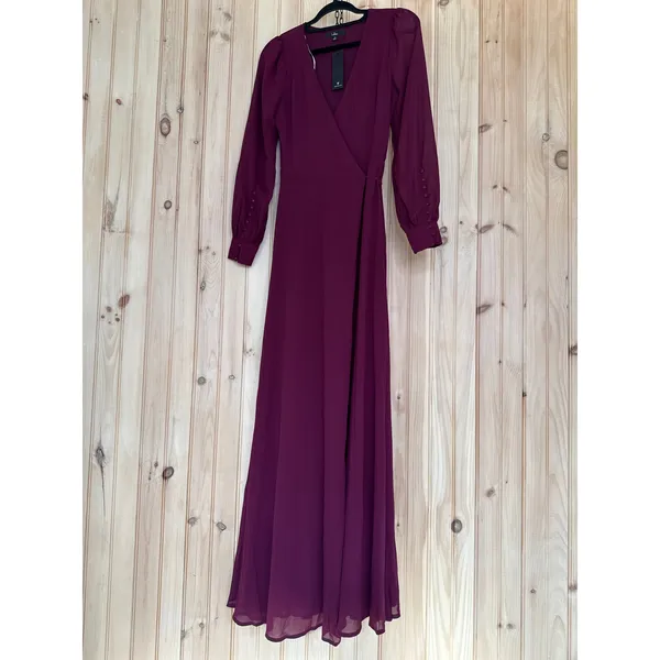 NWT Lulus My Whole Heart Plum Long Sleeve Wrap Dress Bridesmaid Gala Banquet XS - Image 2