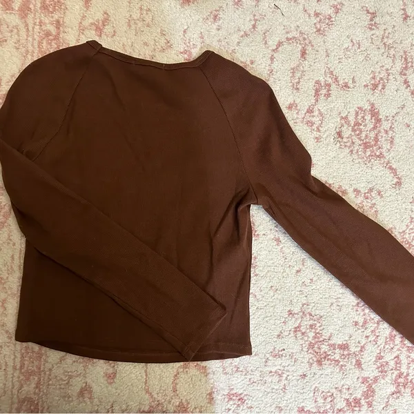 Anthropologie Brown Fall Ribbed Cut-out Long Sleeve Top - Image 2