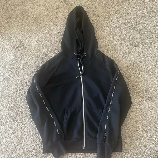Bebe Black Full-Zip Logo Tape Sleeve Hoodie Jacket Sz L - Image 8
