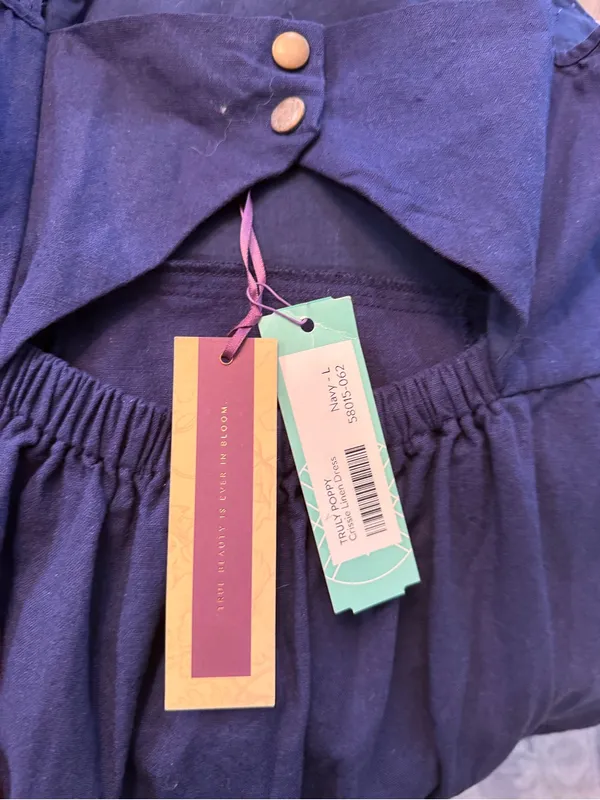 Navy Blue Sundress with Front Cutout and Button Detail Sz L - Image 3