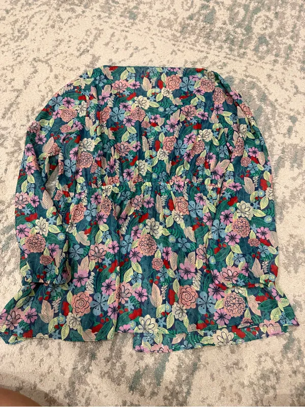 Matilda Jane XL Sheer Floral Boho Blouse Teal Lace Peplum Top - Image 4