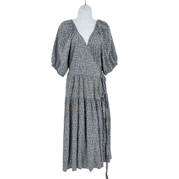 Old Navy Floral Maxi Wrap Dress Sz L Boho Peasant Cottage Ditsy Floral Romantic - Image 2