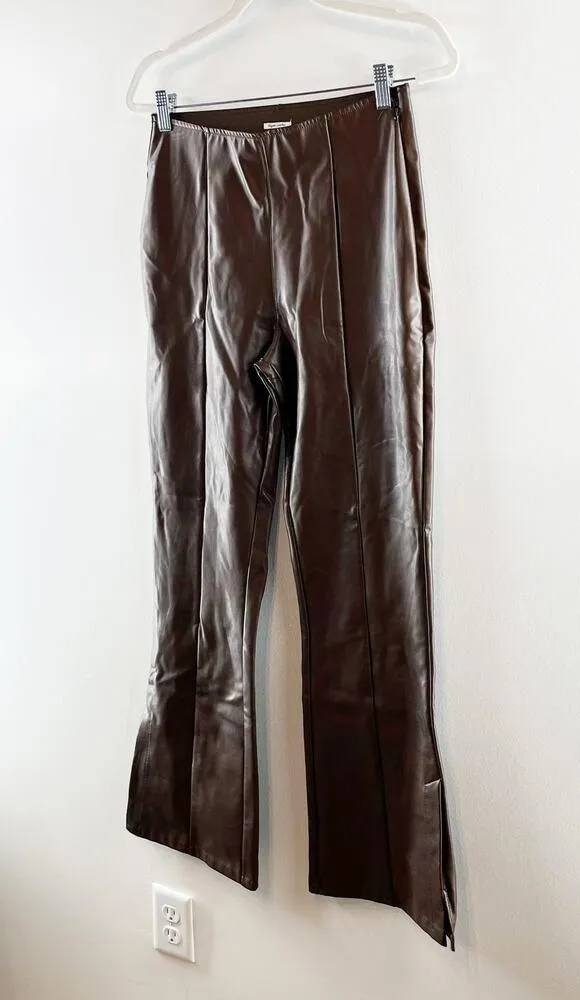 Abercrombie & Fitch Vegan Leather High Rise Pull On Flare Pants Brown Medium - Image 8