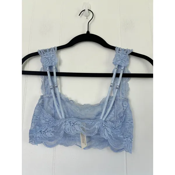 Free People Intimately Light Blue Floral Lace‎ Bralette Double Strap Size S - Image 3