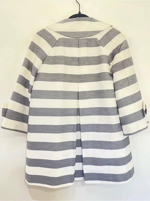 KATE SPADE Ivy Car Coat S Cream Navy Soda Fountain Stripe Bow Buttons - Image 4