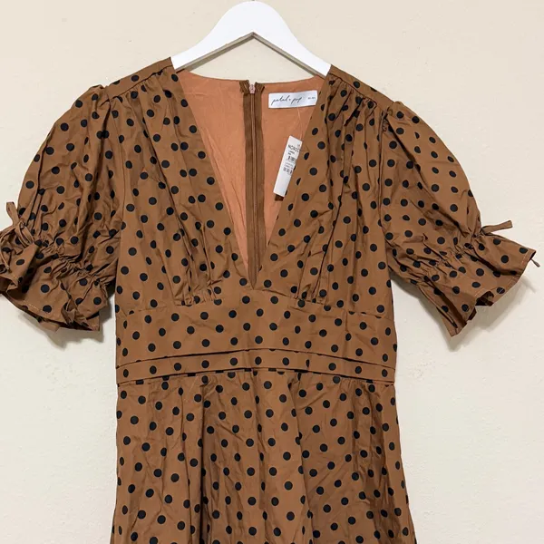 Petal & Pup Polka Dot Midi Dress Womens Large Brown Pinup Retro Brown‎ Black - Image 3