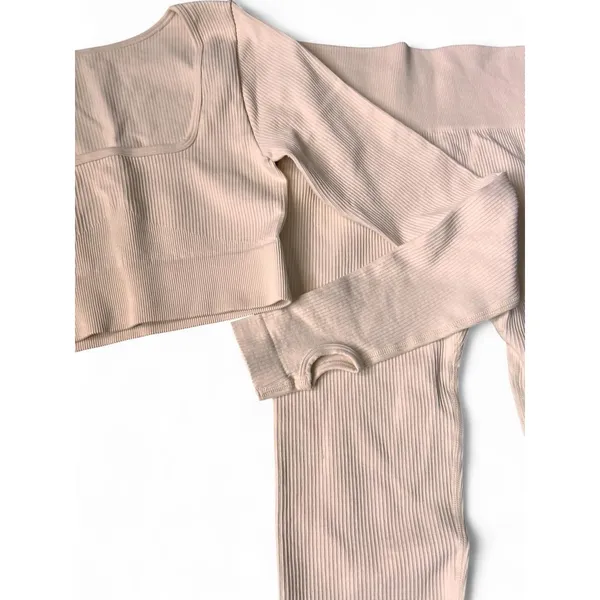 Ribbed Set Cream Beige Sculpting Pilates Princess Balletcore Athleisure Small OS - Image 7