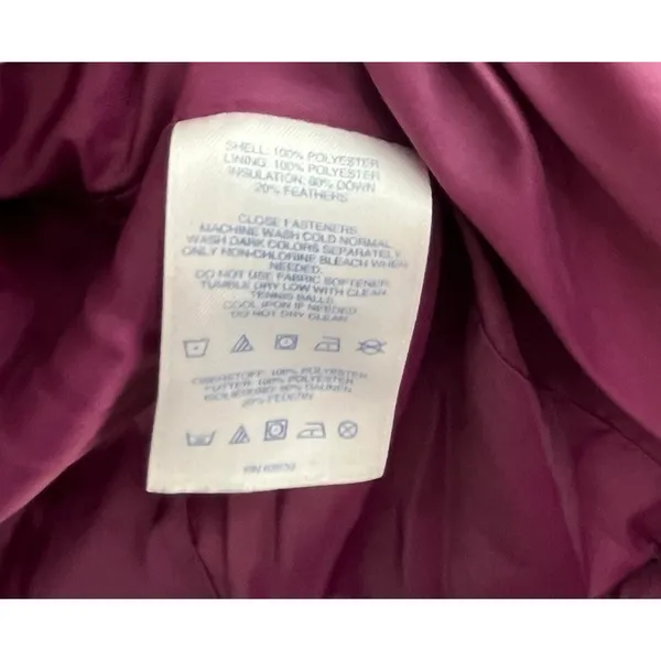Lands' End Women's Jacket Puffer Coat XS Down Maroon Magenta Removable Hood Midi - Image 10
