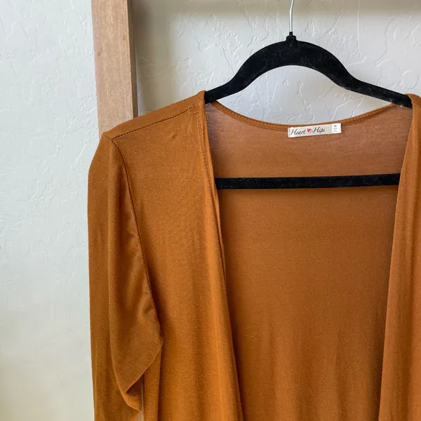 Heart Hips Long Open Draped Cardigan - Rust Brown - Image 3