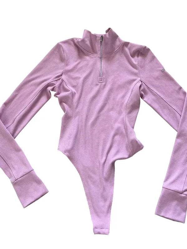 All yoga rise up long sleeve bodysuit sugarplum pink ribbed size medium - Image 8