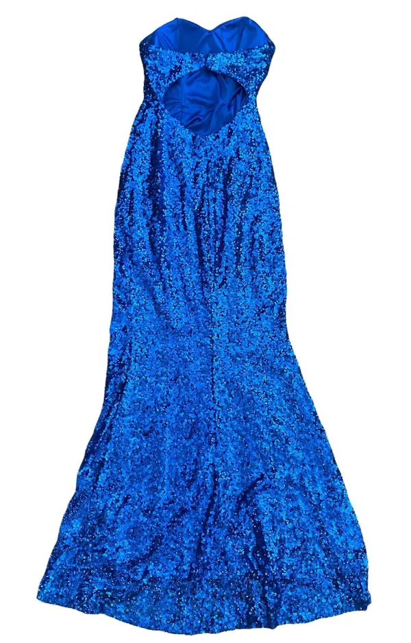Faviana Blue Strapless Sequin Long prom Dress Size 4 - Image 8