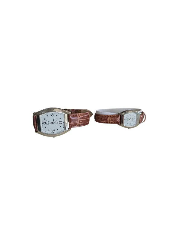 Anriya Milan Mens Womens Matching Watch Set Brown Leather Bands Vintage - Image 11