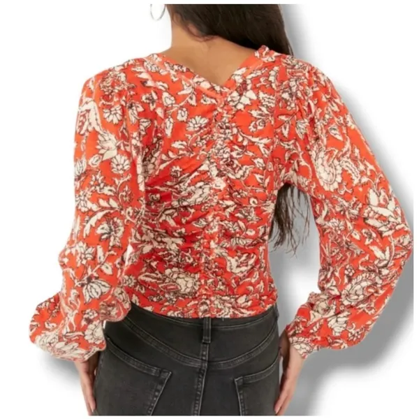 Free People Floral Say the Word Ruched Long Sleeve Top - Image 5