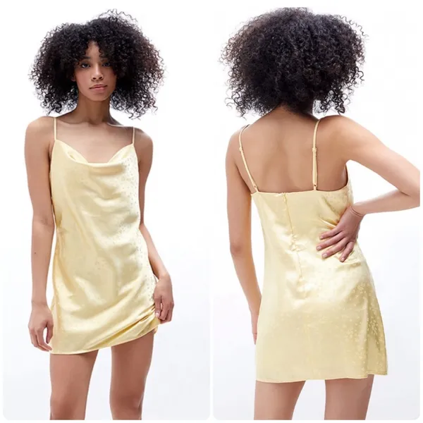 L.A. Hearts‎ x Pacsun Cowl Neck Floral Embossed Butter Yellow Slip Dress Size S - Image 2