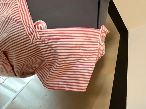 VTG country cottage-core Full apron Bib Seersucker Handmade Red White Stripe Tie - Image 10