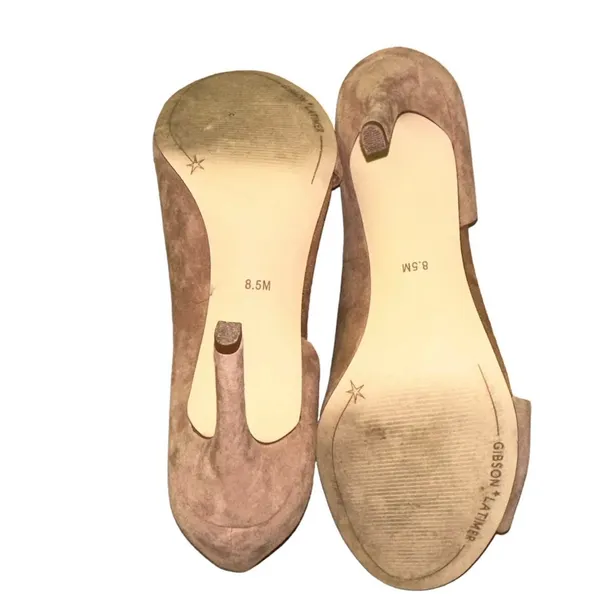 Gibson‎ Latimer Sheep Leather Open Toe Heels Tan Suede D'Orsay Pumps Size 8.5 - Image 9
