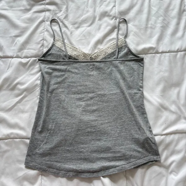 Loft Gray Lace Trim Cami V-Neck Spaghetti Strap Cotton Blend Tank Top Medium - Image 7