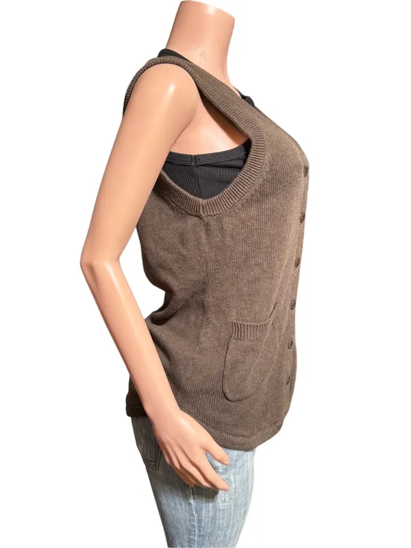 Women's moca sleeveless button up Shirt tail vest M - Image 4