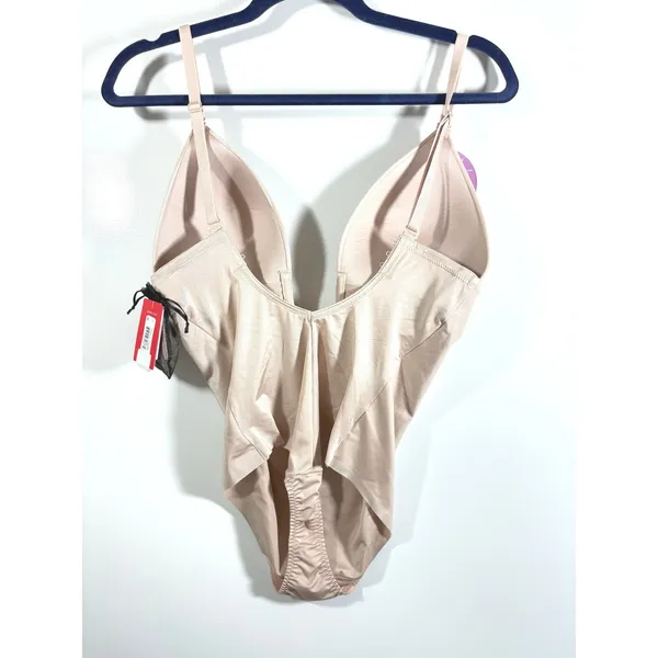 Spanx Suit Your Fancy Plunge Low-Back Thong Bodysuit Champagne Beige 10206R L - Image 5