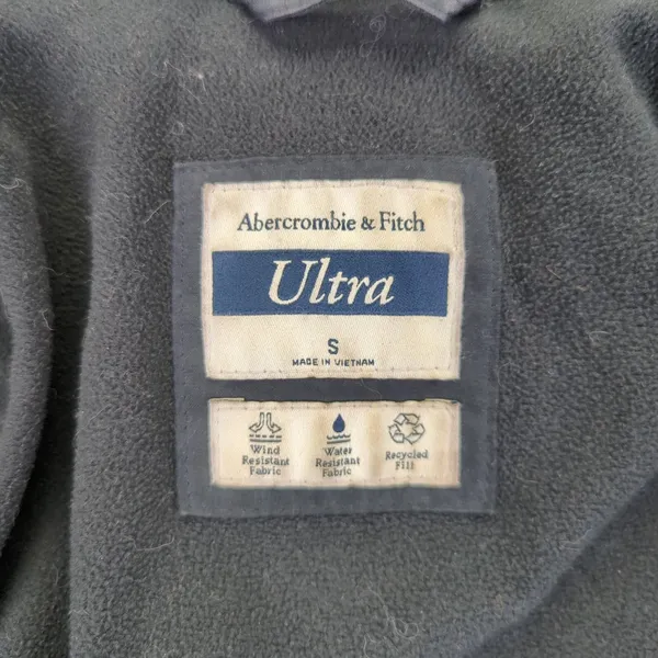 Abercrombie Fitch Ultra Black Puffer‎ Jacket Hooded Wind Water Resistant Small - Image 4
