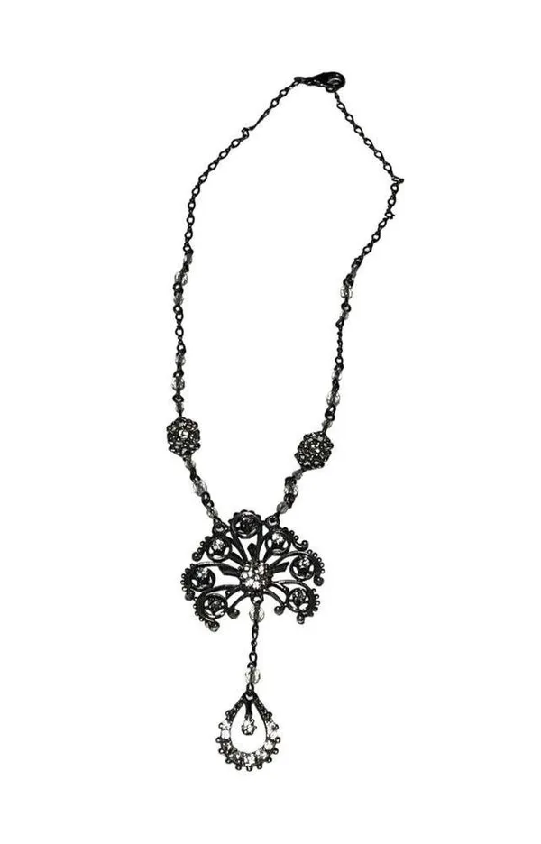 Victorian Crystal & Rhinestone Double Pendant Necklace - Image 2