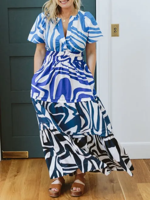 Nwot Anthropologie Somerset tiered maxi dress $170 L fall party boho blue wave - Image 3