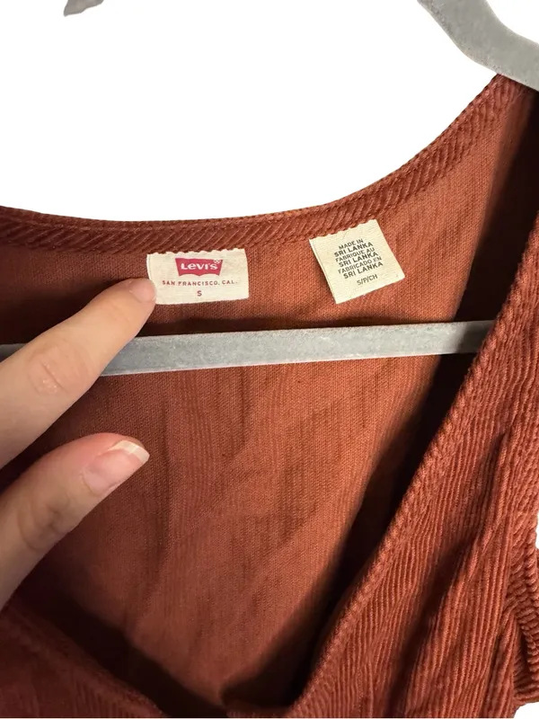✨🤎 Levi’s Corduroy Button Front Mini‎ Dress Brown Sleeveless Size Small 🤎✨ - Image 4