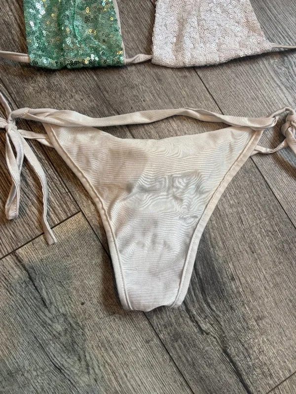 Teal and White Sequins Two-Piece Bikini Swimsuit Medium Women's Cheeky - Image 4