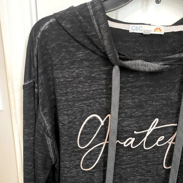 C&C California Lightweight Vintage Style Raw Hem Hooded Grateful Sweatshirt - Image 4