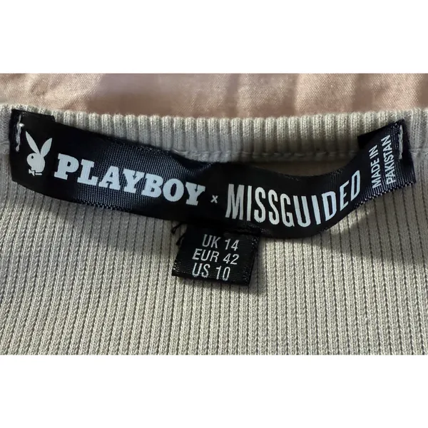 Playboy x Missguided Top Size 10 Heather Gray Long Sleeve Ribbed Crop Top Y2K - Image 3