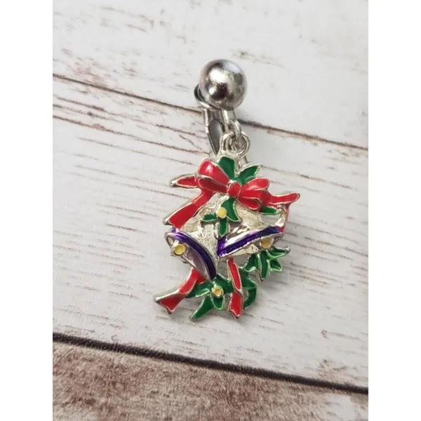 Vintage Clip On Earrings - Christmas Bells & Bow 1.5" - Image 5