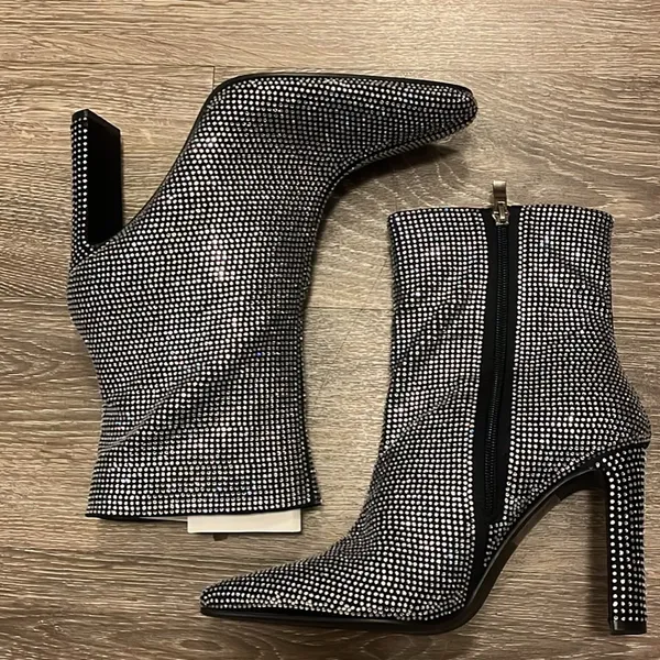 Glamorous heeled ankle boots in silver embellished‎ - Image 2