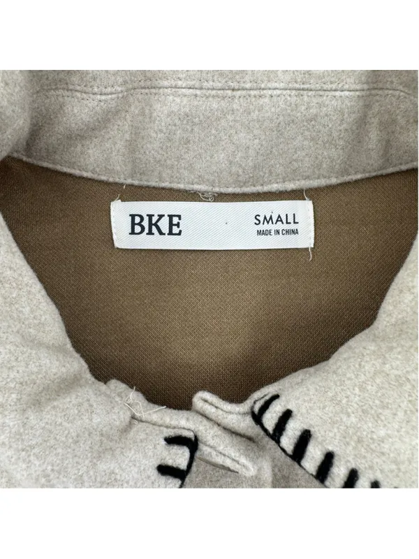 BKE Tan Felt Shacket Black Stitching Western Boho Jacket Button Front Sz Small - Image 5