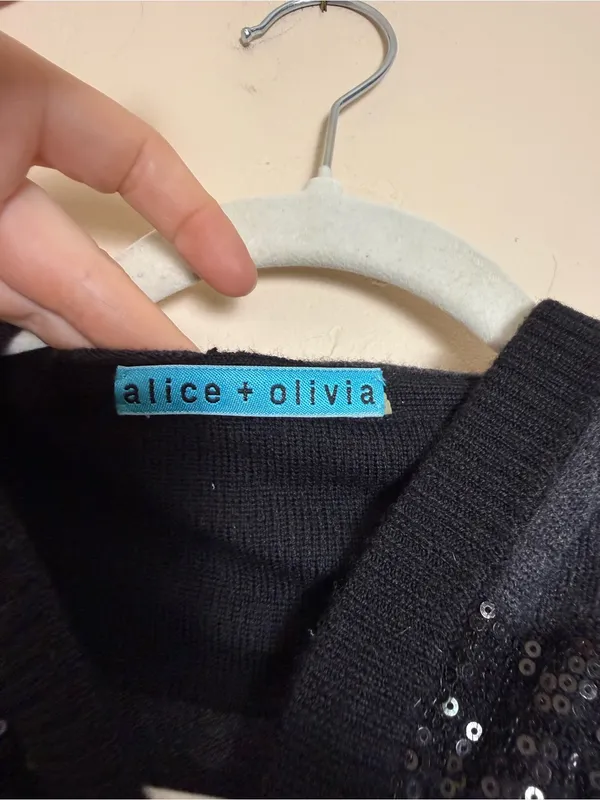 Alice + Olivia Black and Gray 100% Wool Sequin Hooded Button Cardigan Medium - Image 4