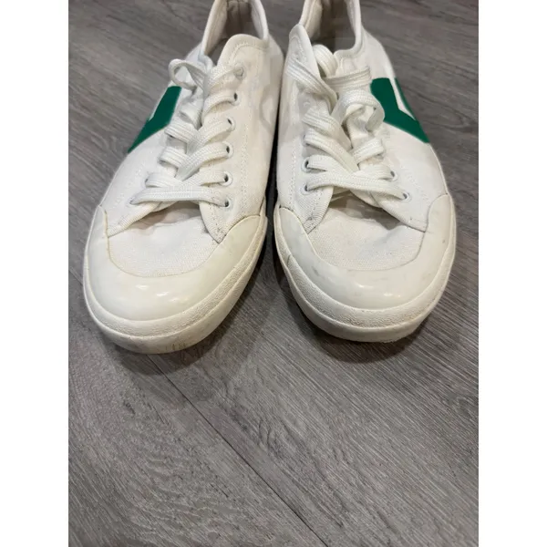 CLEAR Canvas Low Top Sneakers White Green Women's Size 8 Casual Lace Up Shoes - Image 13