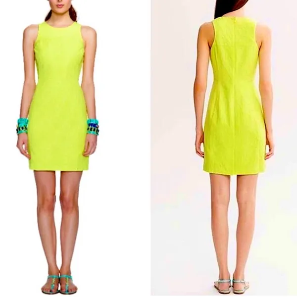 Milly Collection x Banana Republic Neon Yellow Sheath Mini Dress Jacquard Size 4 - Image 2