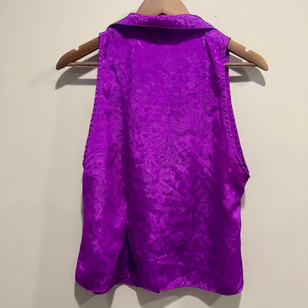 Vintage Victoria’s Secret Gold Label Purple Jacquard Satin Vest M - Image 4