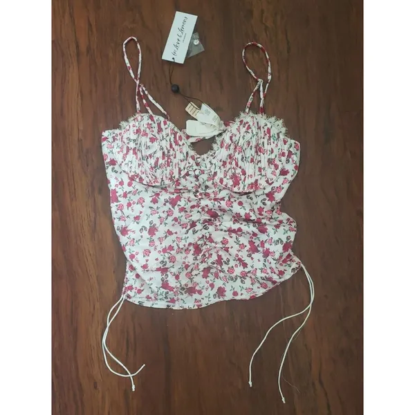 For Love And Lemons Pink Floral Ruched Cami Size M New Romantic Fairy Festival - Image 2