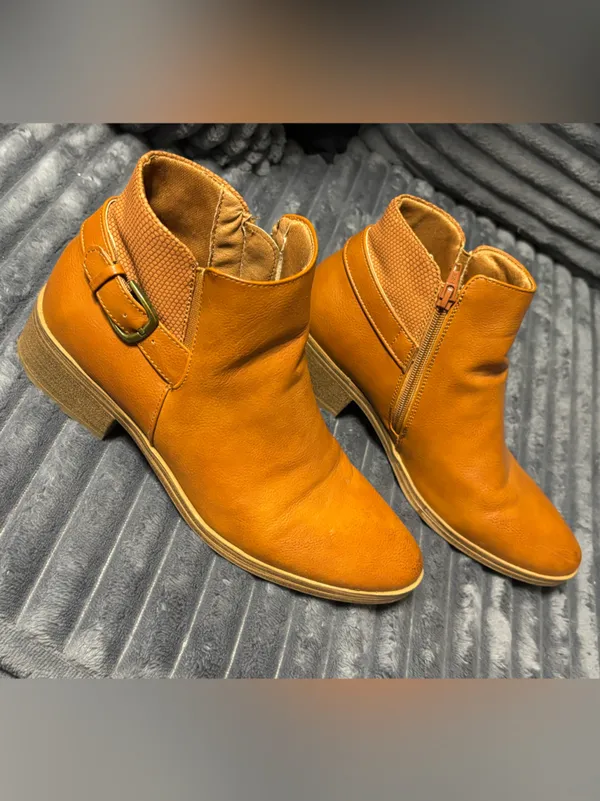BareTraps Golden Tan Ankle Booties with Buckle Accent - Image 3