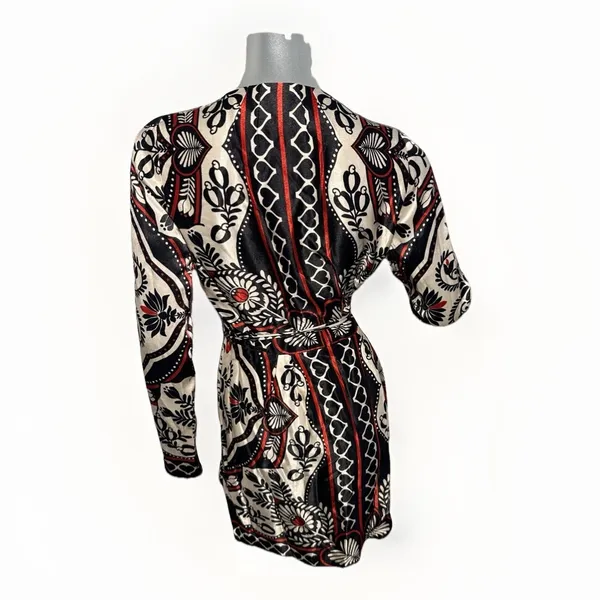 FARM RIO Passion Scarf Wrap Mini Dress Women's Size XS Black Printed - Image 9