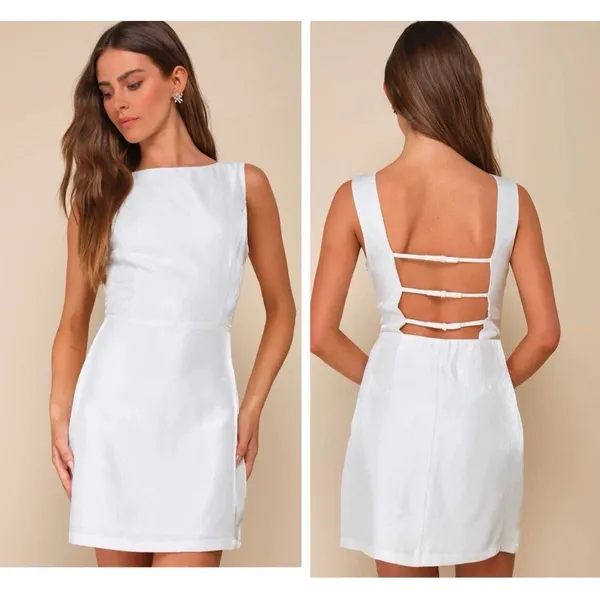 Lulus Sophisticated Selection White Sleeveless Backless Mini Dress Size large - Image 2